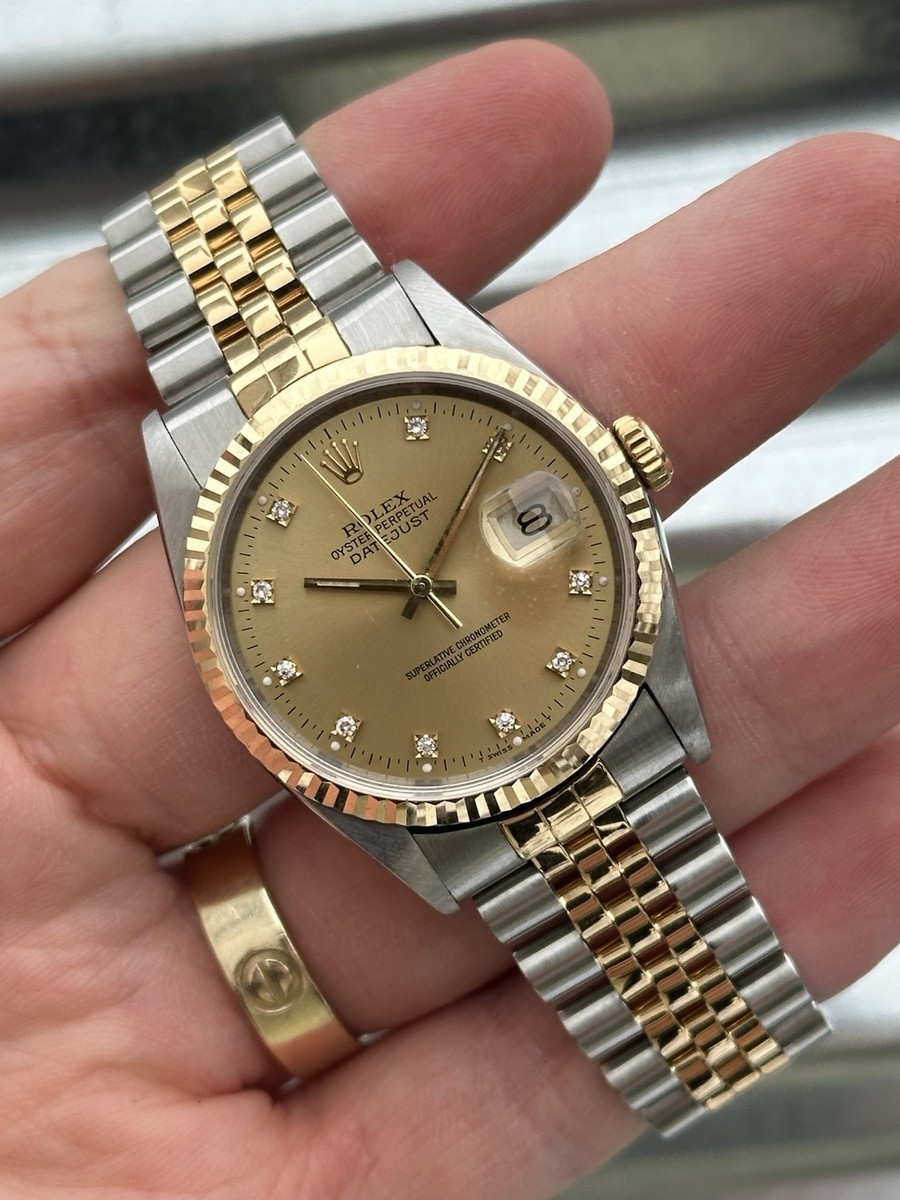 Rolex Datejust 36mm Ref.16233 Box & Papers Champagne Diamond Dial
