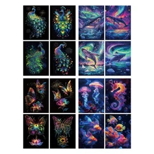 4PCS Glow in The Dark Scratch Rainbow Painting Paper Scratch Art for Adults Kids