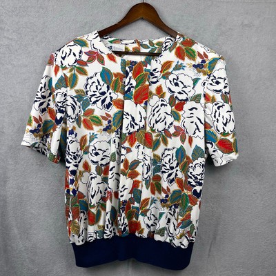 Vintage 80s Top Notch Womens Floral Blouse SZ 20W Short Sleeve Vibrant Rainbow