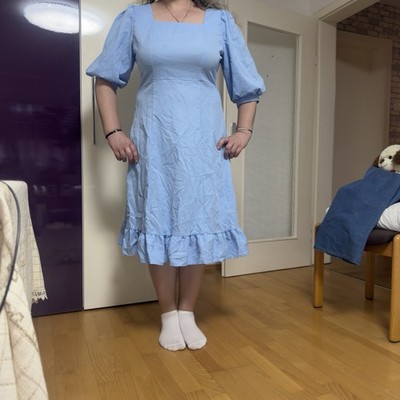 Zanzea blaues A-Linien-Midikleid Damen Gr. XXXL | Puffärmel, Rüschen