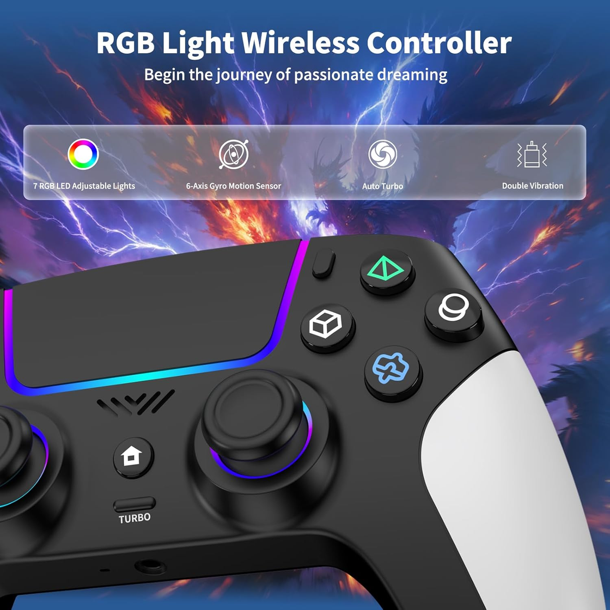 Wireless Controller for PS5 with RGB LED,TURBO, Dual Vibration, 6