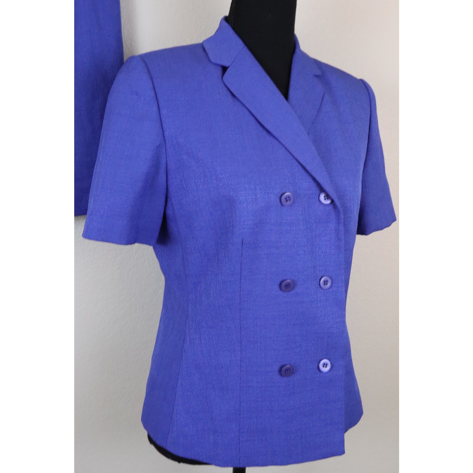 Vintage Y2K Travis Ayers Petite Blue Skirt Suit Set Double Breasted 6P Business