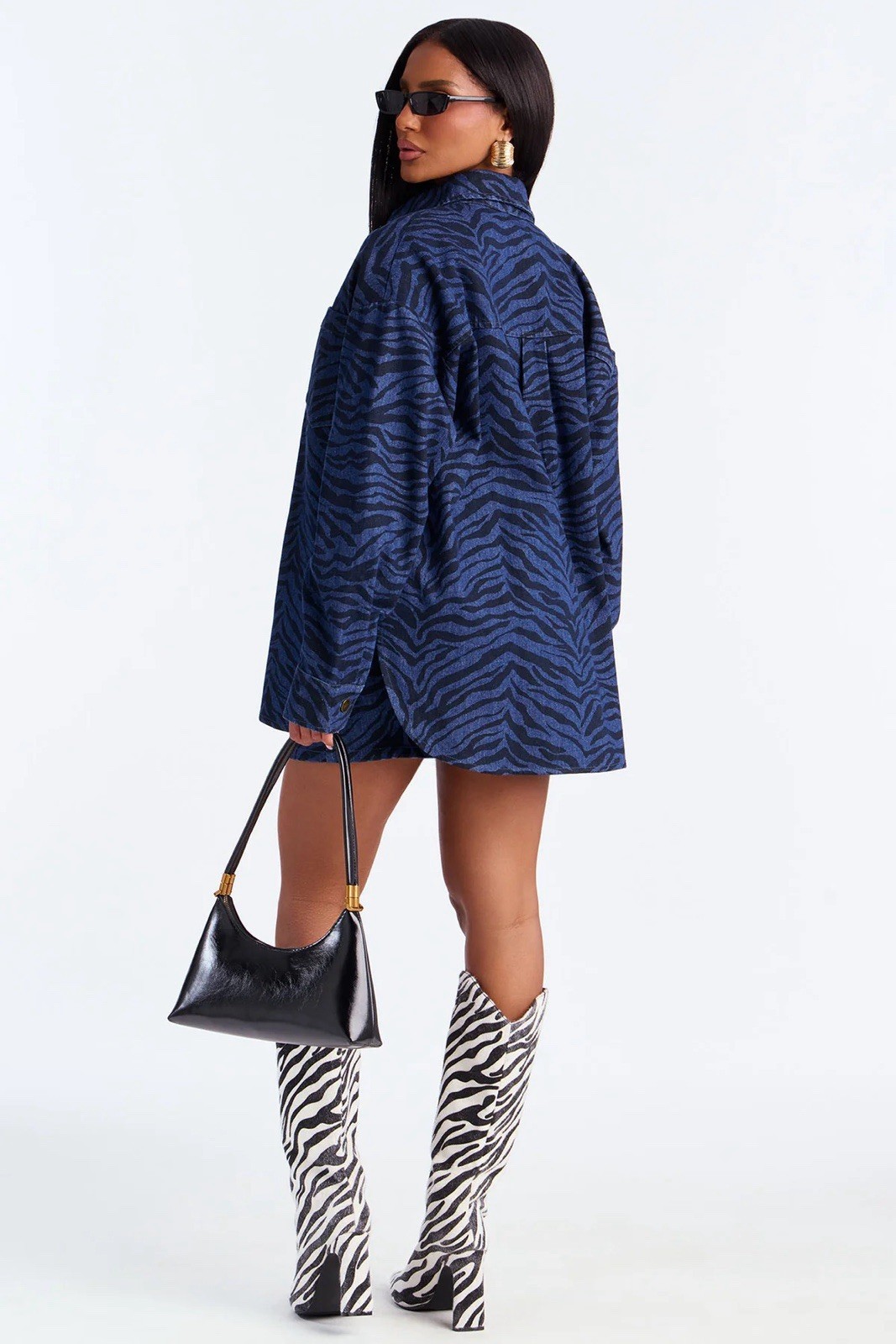 Fashion Nova NWT S Zebra Print Jacket Skirt Set Blue Black MSRP $79.99 image 4