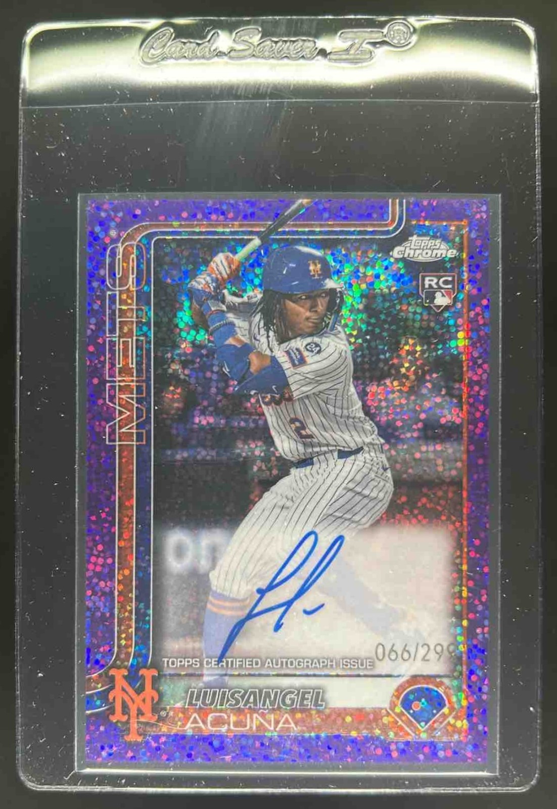 2025 Topps Chrome Luisangel Acuna Rookie Auto Purple Speckle Refractor #66/299
