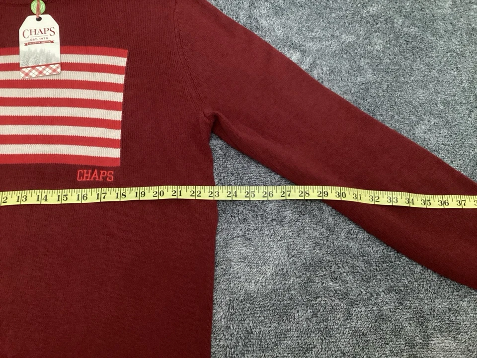 Chaps Sweater Mens Size L  Red US Flag Pullover Crew Neck Ralph Lauren - NEW - Image 2 of 4