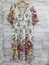 Fig Flower Womens Medium Midi Dress Boho Style Puff Sleeves Floral Paisley Print