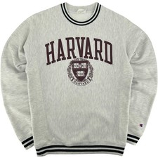 Vintage Men's Grey Champion Harvard University Crimson Reverse Weave Crewneck XS
