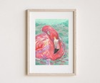 Original Painting,Pink Flamingo Swimming, Acrylic Art 5x7, Signed — photo 4