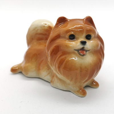 Ceramic Pomeranian Dog Figurine Porcelain Hand Painted Collectible Animal Dec...