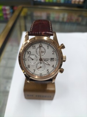 SEKONDA CHRONO AUTOMATIK HERREN DRESS WATCH 40MM BRAUN LEDERARMBAND GEBRAUCHT.