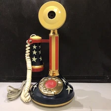 Vintage 1973 Candlestick Rotary Telephone Patriotic Red, White And Blue 12” Tall