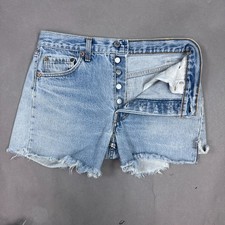 Vintage Levis 501 Cut Off Shorts Women 29 Blue 90s Made USA Repair Cheeky Daisy