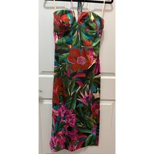 Farm Rio Jardin de Rev Organic Cotton Midi Side Slit Strap Dress Small New