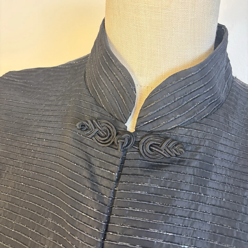 Finity Naturals Womens 10 Black Metallic Asian Mandarin Collar Jacket Vest - Image 2 of 4