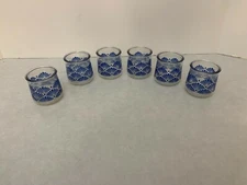 Set of (6) - Single Service Use Only - Jelly Jar Juice Glass Clear w Blue Design