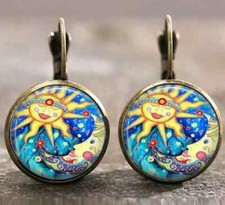 Celestial Sun  Moon Pierced Earrings Multi-Color Round Convex Time Jewel