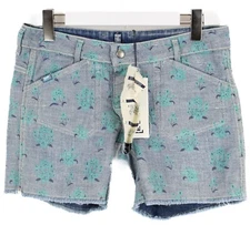 Gas Celyn Floral Pattern Denim Aqua Shorts Women W28 Reversible With Button Row