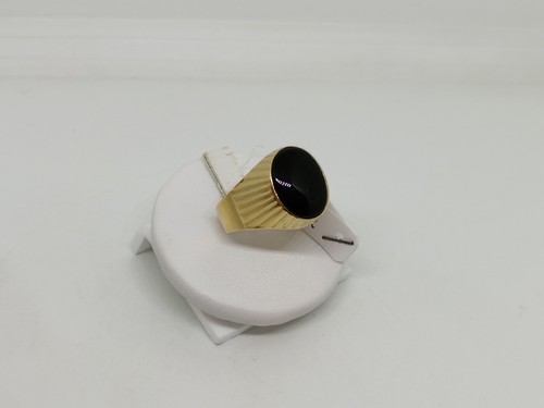 ANELLO DA UOMO IN ORO GIALLO 18KT CON ONICE NERA 5,6 GRAMMI N.22 (6908) - Foto 2 di 11