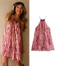 ZARA Beaded Tie-Dye Mini Tunic Pink & Beige Dress Size Small NWT