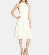 Tahari Lace Dress Women's Size 4 White Mock Neck Fit & Flare Flowy