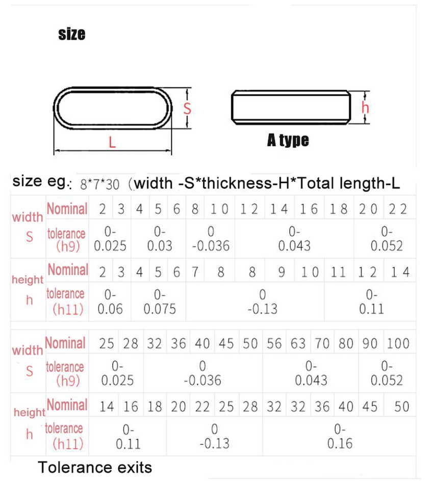 M5 M6 M8 M10M12 304 SS A Type Flat keys Square &rectangular Parallel ...