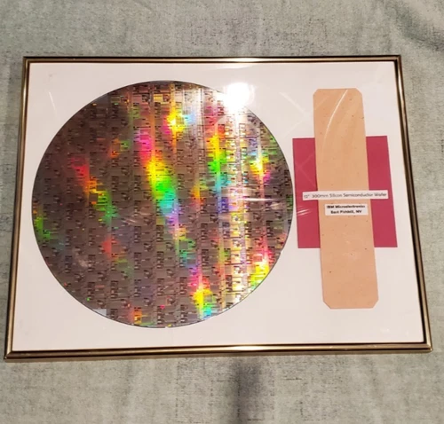 Vintage 12" 300mm Genuine Silicon Semiconductor IC Chip Wafer Mounted in Frame