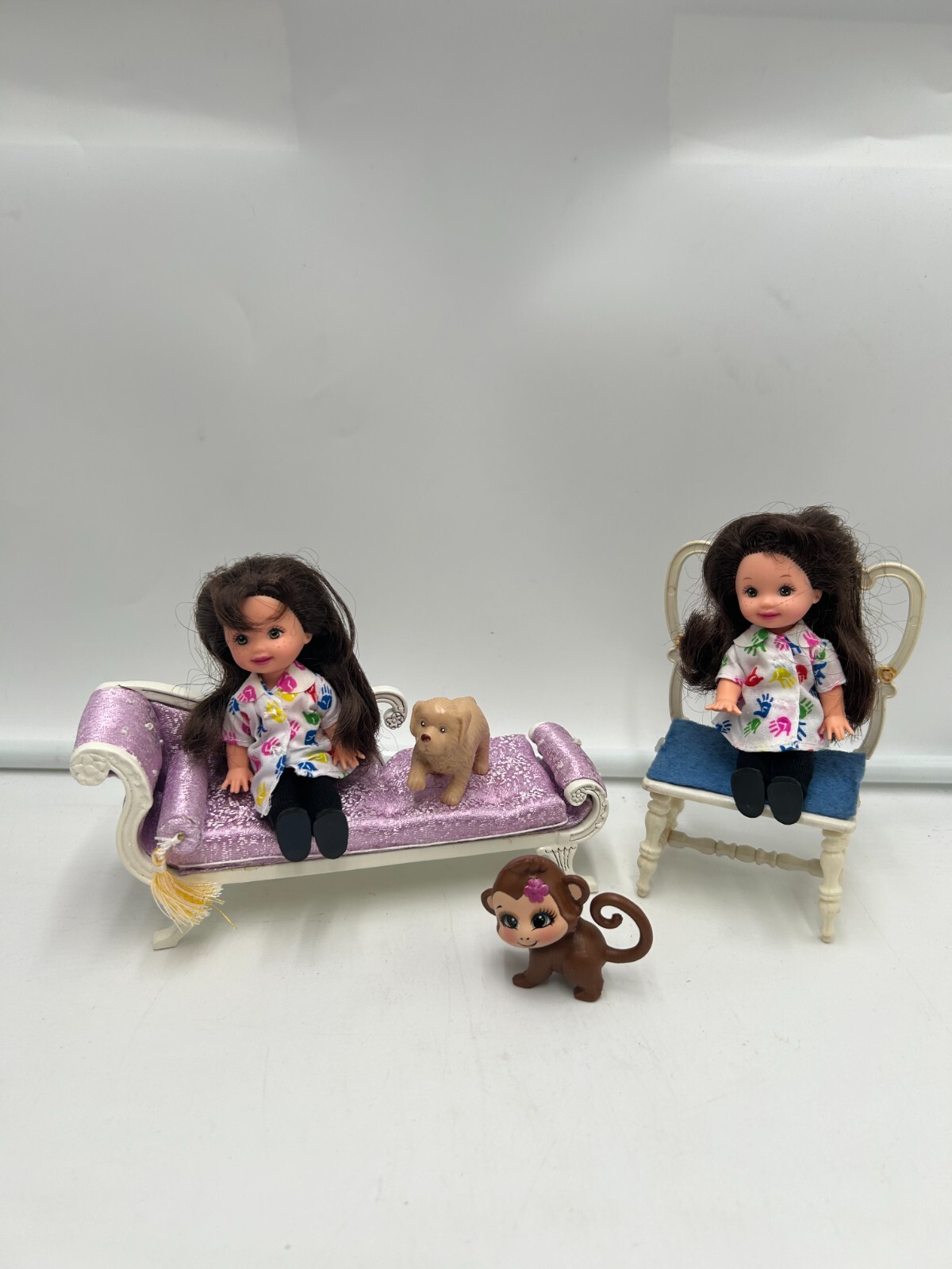 Shelly soeurs jumelles OOAK : œuvre d'art miniature haut de gamme avec décors et pets