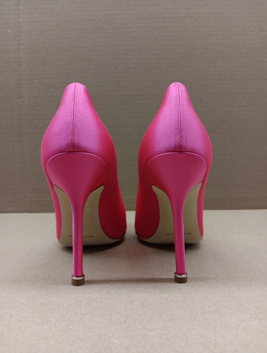Manolo Blahnik Hangisi Bright Pink Satin Crystal Buckle Pump