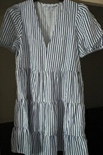 Zara Linen Blend Striped Blue/White Mini Dress Size XS