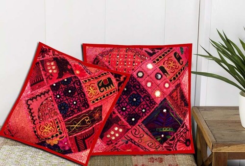 16"-2 HAND CRAFTED BANJARA TRIBAL FOLK MIRROR THROW FLOOR CUSHION PILLOWS COVERS - Picture 7 of 14
