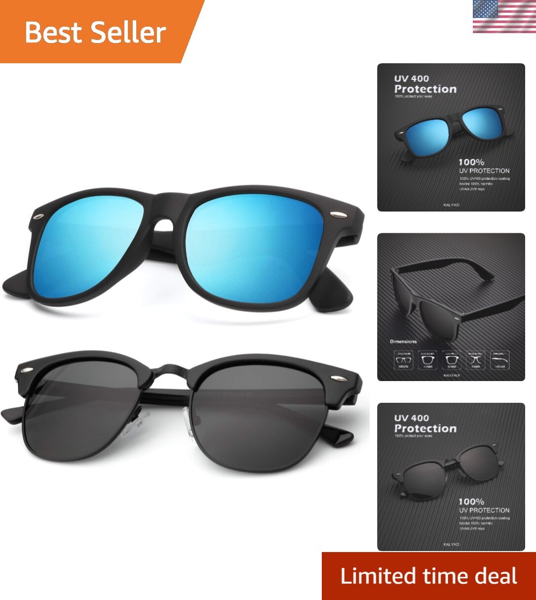 Polarized Sunglasses for Men and Women Semi-Rimless Frame Driving Sun glasses...