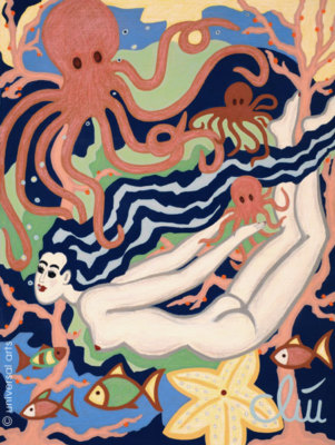 JACQUELINE DITT- Swimming in Octopus's Garden A4 DRUCK n.Gemälde Bild Akt Bilder