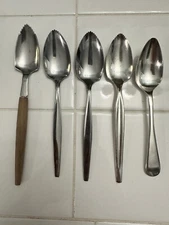 5 Vintage Rogers Sheffield Grapefruit Spoons Mismatched Silverplate Stainless