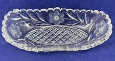 American Brilliant Cut ABC Crystal Relish Banana Split Dish Oval Flower Sawtooth