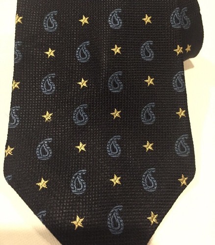 Tommy Hilfiger Italian Silk Necktie Navy Blue Paisley Stars Wide Neck Tie NWOT - Picture 2 of 5