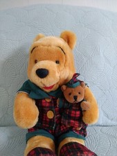 VTG Winnie the Pooh Holding Toy Bear Plush Plaid PJ's  Slippers 16" Disney