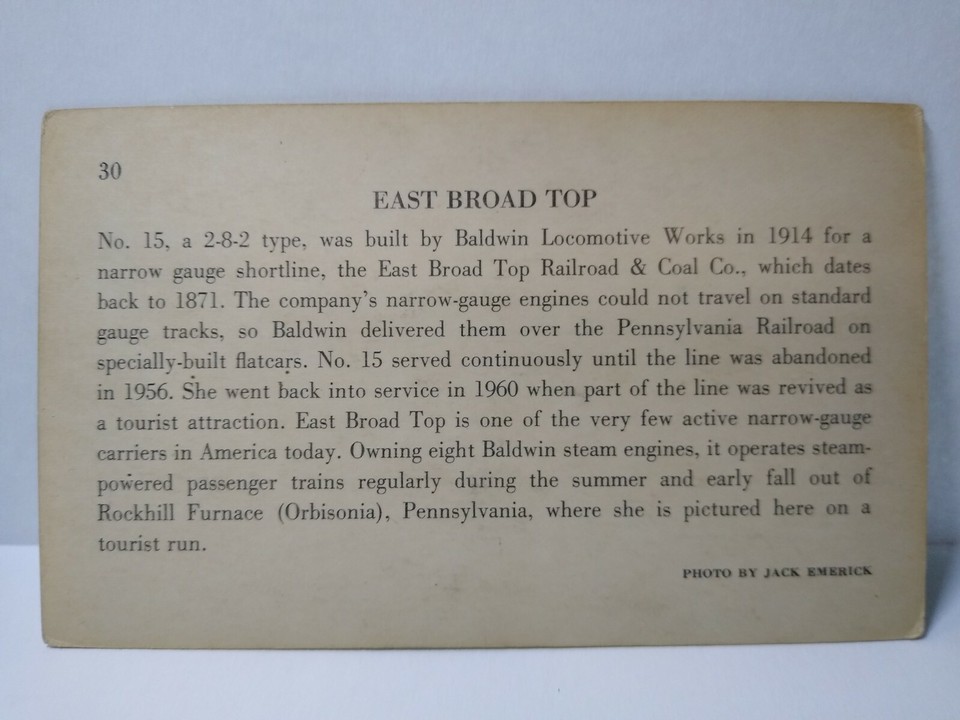 East Broad Top No 15 Railroad Card 282 Type Steam Engine