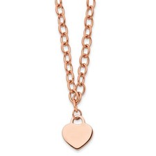 Stainless Steel Polished Rose IP Plated .5In Ext. Heart Necklace