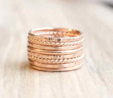 Set of 8 Pcs Copper Band Hammered Twisted Plain Wire Mix Stacking Jewelry Ring