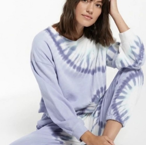 Wildfox Women's Small Peri Shibori Purple Long Sleeve Tie-Dye Hoodie Sweatshirt - 第 1/9 張圖片