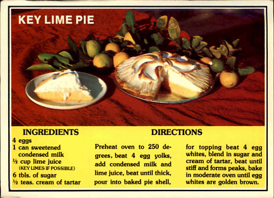 US-Postcard America USA Postkarte Rezept Backen Küche: Florida Key Lime Pie