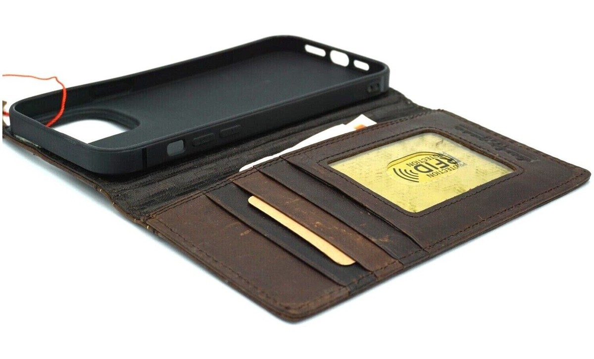 Custodia In Vera Pelle Oliata Per IPhone (modelli 15, 14, 13, 12 Pro Max) A Libro, Con Cornice Vintage, Tema Fai Da Te Artistico
