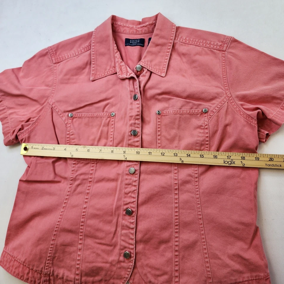 Crazy Horse Top Mujer Grande Rosa Denim Chaqueta Abotonada Manga Corta Western Foto 4 de 4