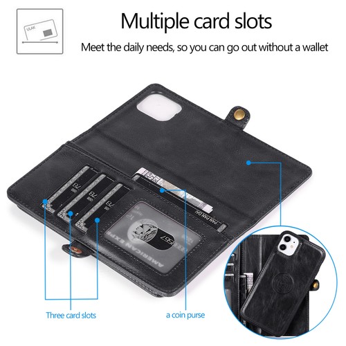2in1 Magnetic Detachable Book Leather Wallet Card Phone Case for iPhone 16 15 14 - Picture 4 of 18