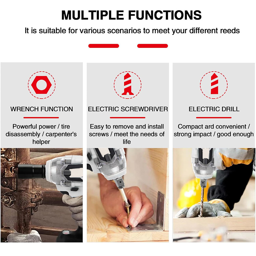 21V Cordless Impact Wrench 1/2" 850Nm High Torque Brushless Drill for Makita 18V