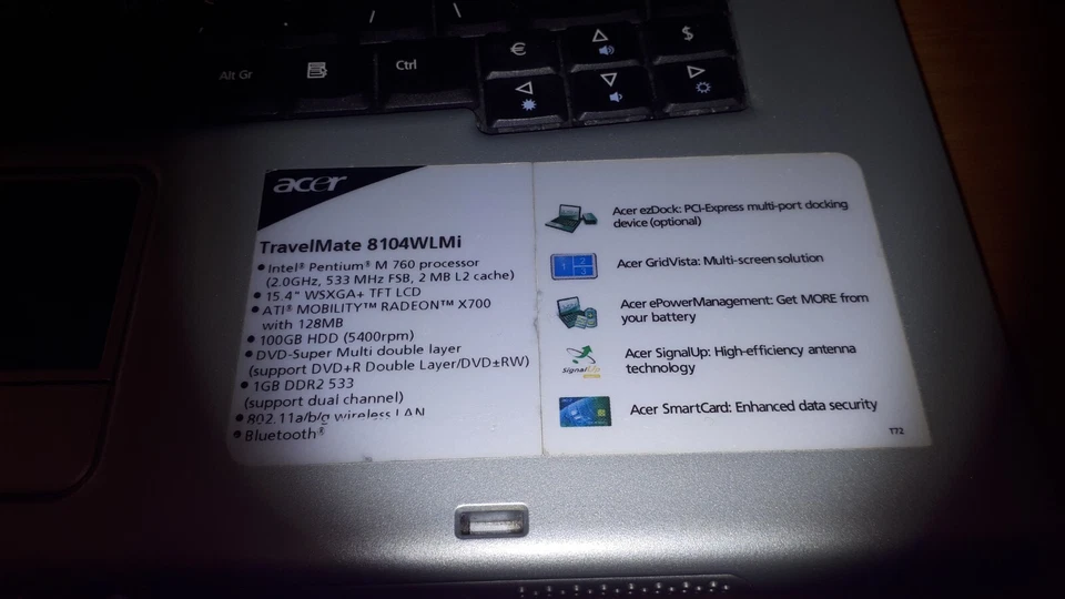Acer TravelMate 8104WLMi 2GB/100GB, 15.4"WSXGA+, WiFi/BT, fully working (No AC)  - Image 2 of 4
