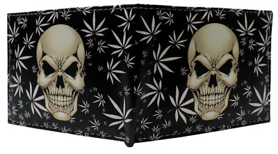 Skull Head Marijuana Weeds Potleaf 420 Leather Bi-Fold Bifold Wallet | eBay