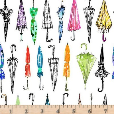 Paws In The Rain Pick Your Umbrella White 12402  Fabric By half yd cont cuts