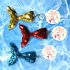 Sequin Keychains Key Ring Backpack Fob Charms Sparkle Fish Mermaid Tails