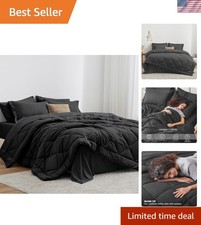 Elegant King Size 7-Piece Comforter Set in Black - All Season Bedding Solution